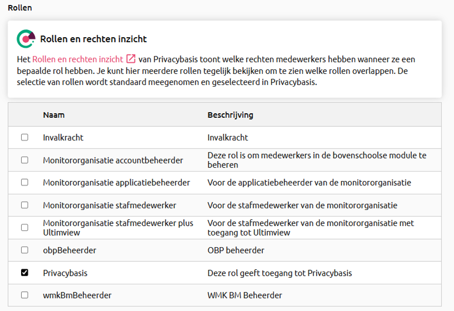 Privacybasis rollen en rechten