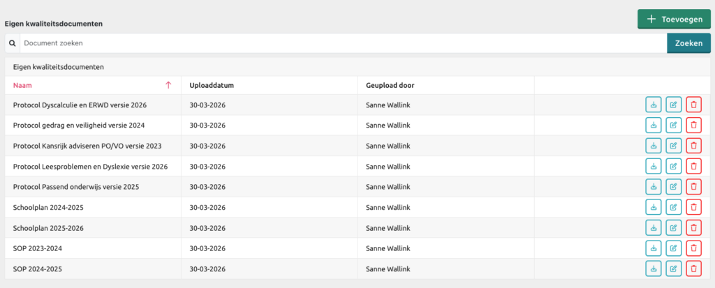 Schoolkwaliteit documenten eigen uploads