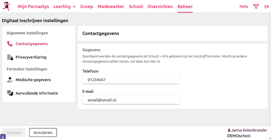 Digitaal inschrijfformulier basisschool - direct medische- en contacgegevens en privacyverklaringen uitvragen en in ParnasSys