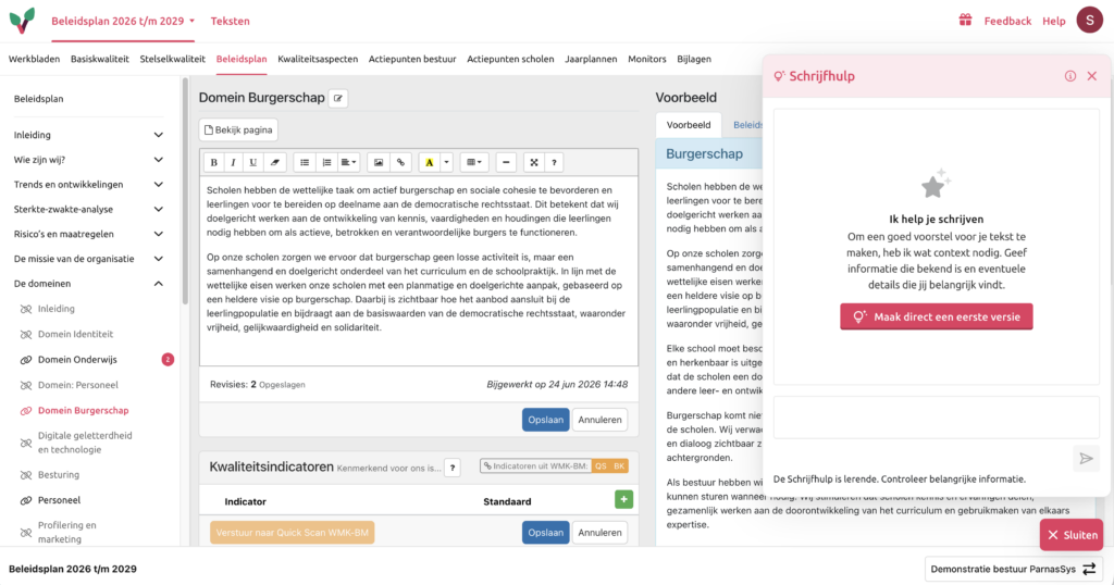 Schrijfhulp van Onsbeleidsplan van Schoolkwaliteit