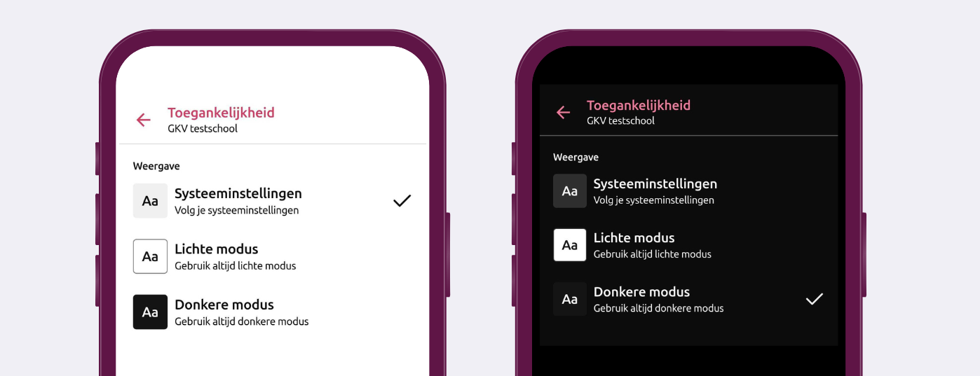 Darkmode instellen Parro Ouderapp